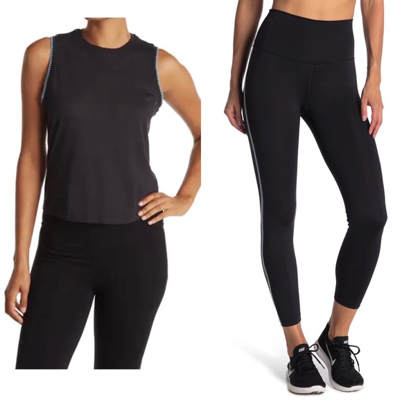 Nike Set Crochet High Rise Leggings & Crew Neck Tank - Picture 1 of 6